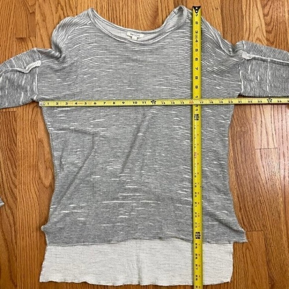 NATION LTD Ribbed Burnout Distressed Texture Grey Long Sleeve Shirt Women Medium - Picture 7 of 13
